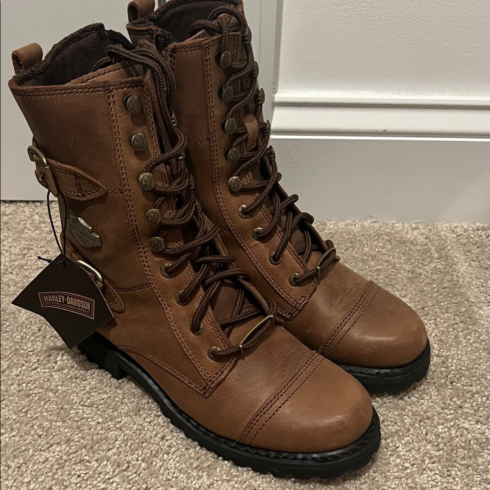 Harley-Davidson Tan Leather Lace-Up Boots